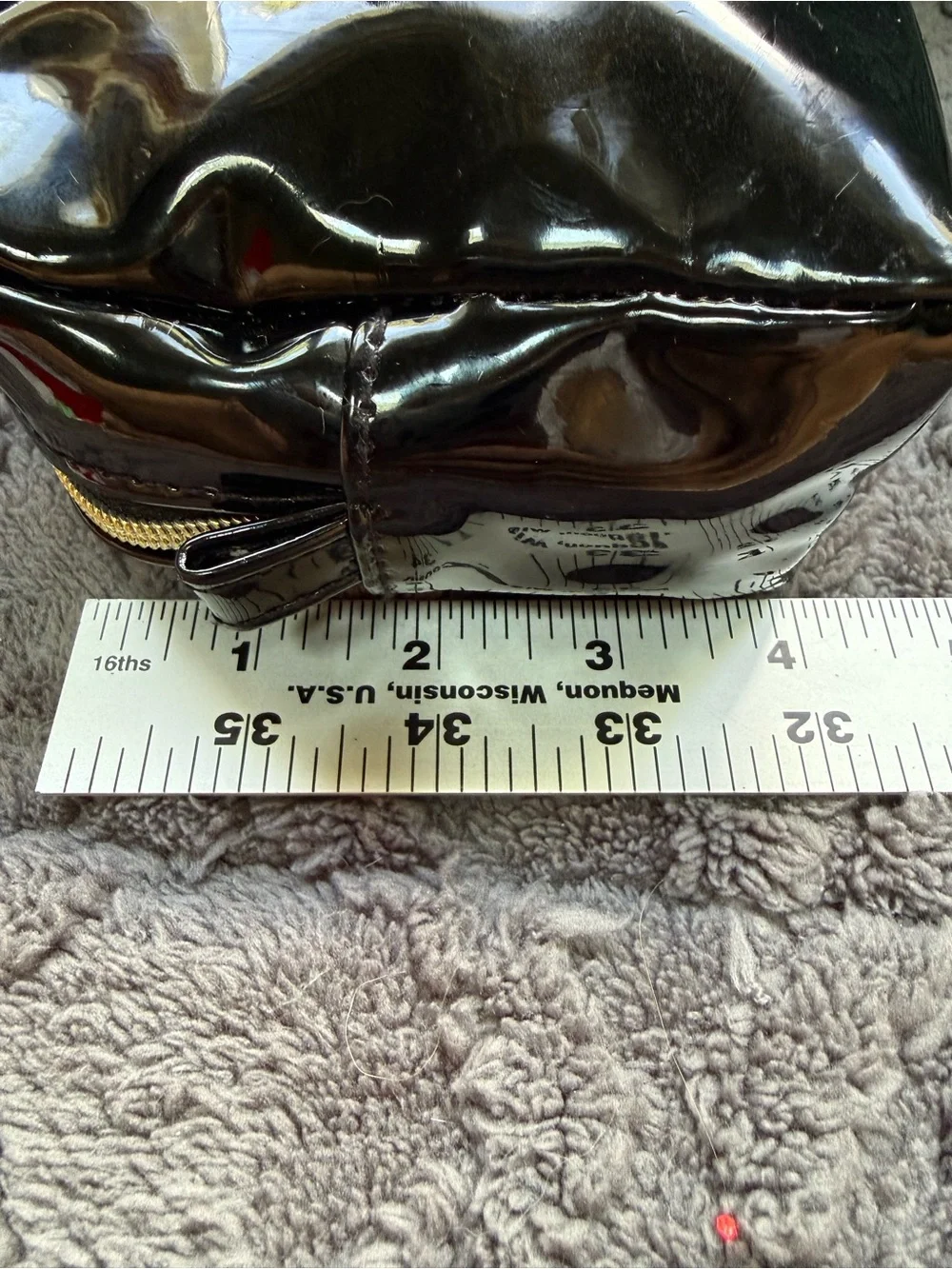Glossy Black Patent Cosmetic bag with Floral Accent-Lancôme